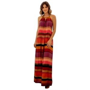 LOFT Striped Halter Maxi Dress - Boho Summer Resort Wear - Size 12